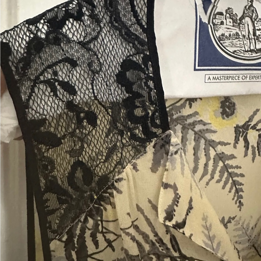 Anthropologie Lil Tassel Fronds Silk Dress US 6 Yellow Black Sheer Belted - Picture 5 of 8